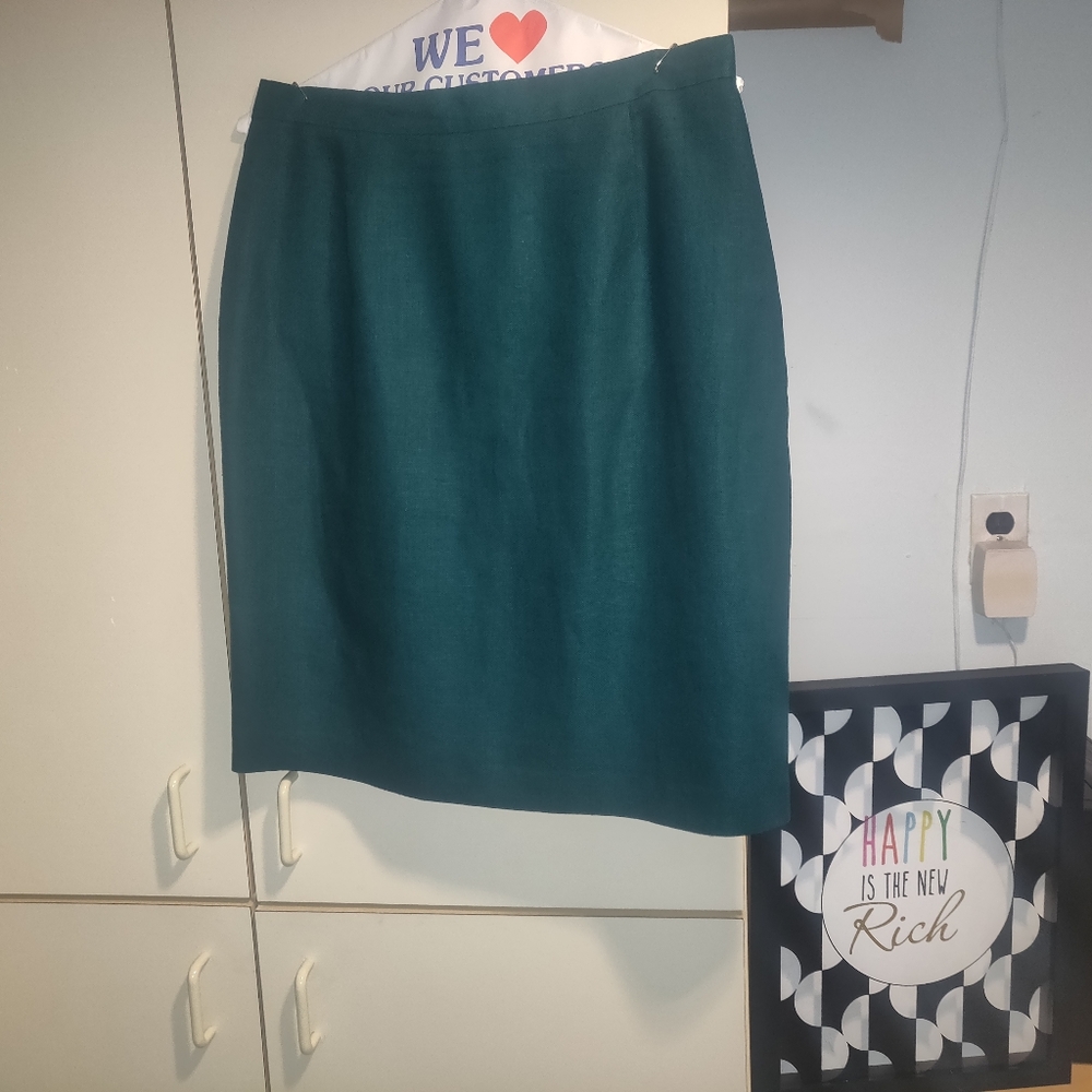 Dark Green A-Line Lined Linen Skirt